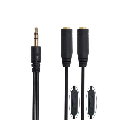 3.5mm Male To 2xFemale Headphone Auditory Cord Y Splitter Cable With Vol Control for Enhancing Sound Sharing