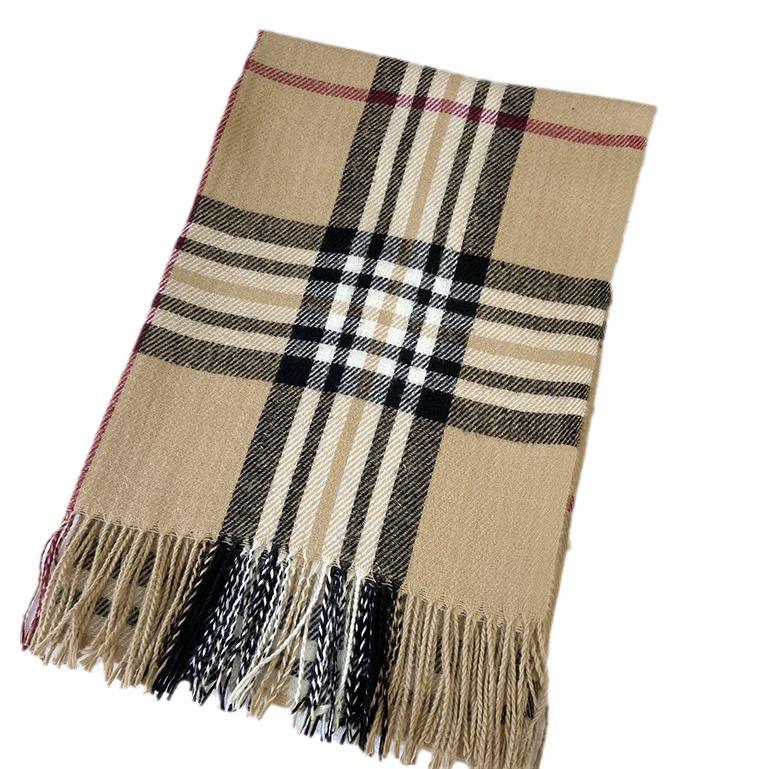 Women's Autumn/Winter Korean-Style Versatile Mid-Length Plaid Shawl & Scarf with Tassels – Imitation Cashmere Warm Neck Warmer