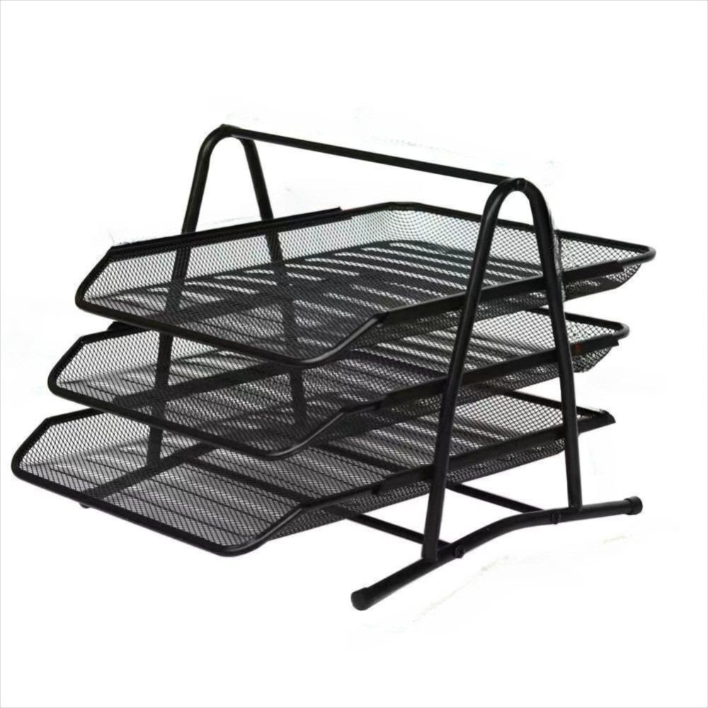 Metal Three-layer File Rack Wire Mesh Desktop Document Rack Durable Desktop Data Tray  Countertop
