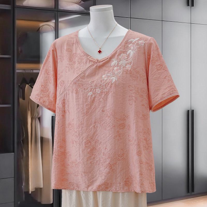 

Mother s Day Retro Embroidered Short-Sleeve T-Shirt - Fashionable, Loose, and Versatile Summer Top 5XL for 150-165 Jin розовый