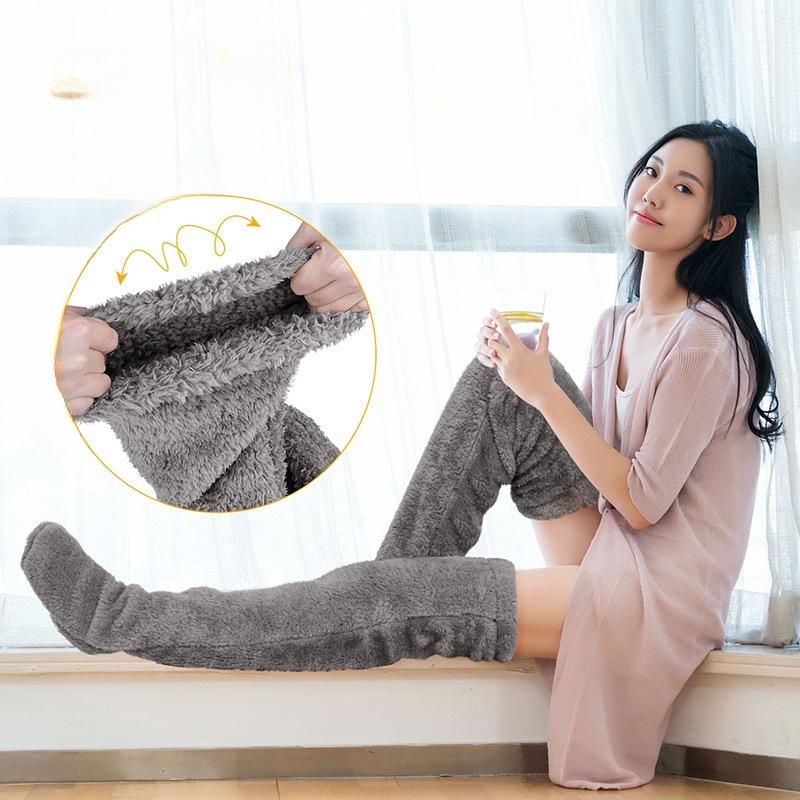 Thick Goose Down Leg Warm Knee Pad Socks Pregnant Women Elderly Cold Leg Teddy Bear High Long Floor Socks Warm Feet