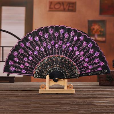 Folding Hand Fan Plastic Gold Powder Craft Fan White Wedding Party Chinese Style Dance Cloth Folding Fan Handheld