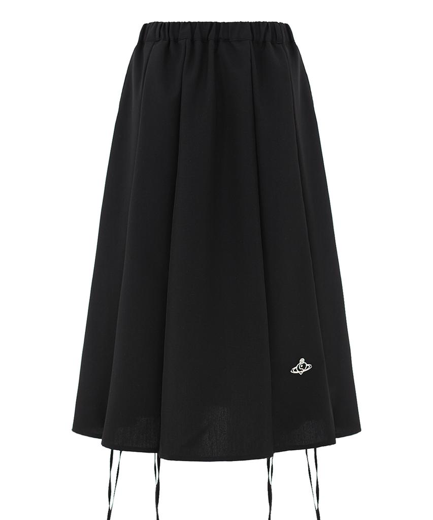 Plasma Sphere 2-Way Scrunchie A-Line Shirred Ribbon Cotton Midi Skirt_Black