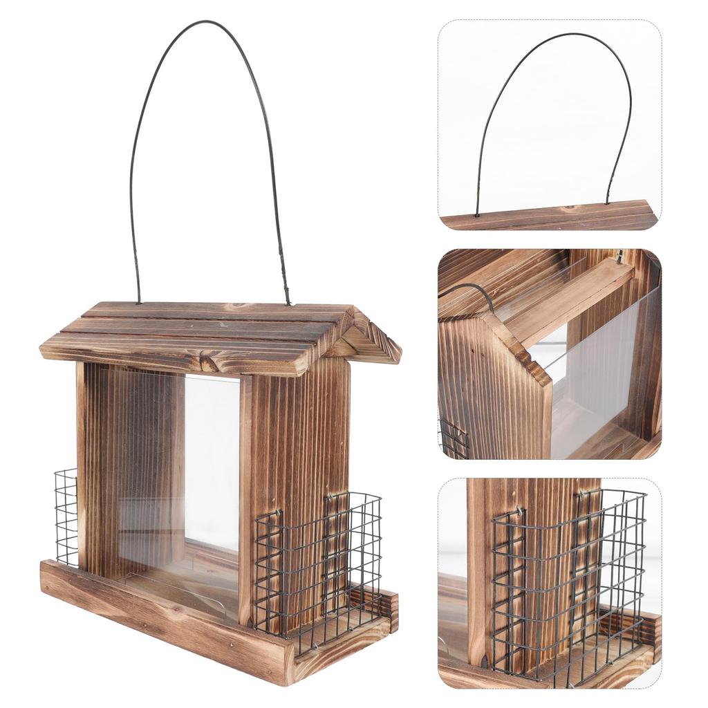 OUNONA Bird Wooden Bird Automatic Large Transparent Board Wild Bird Bird 1 Piece Feeder, Feeder, Hanging, Supply, Capacity, Rainproof, Included,