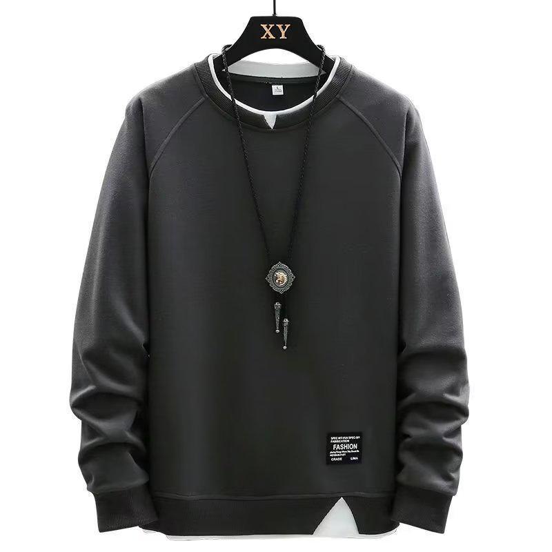 Men's American Fashion Loose Fit Round Neck Sweatshirt, Fake Two-Piece Long-Sleeve Top for Spring
