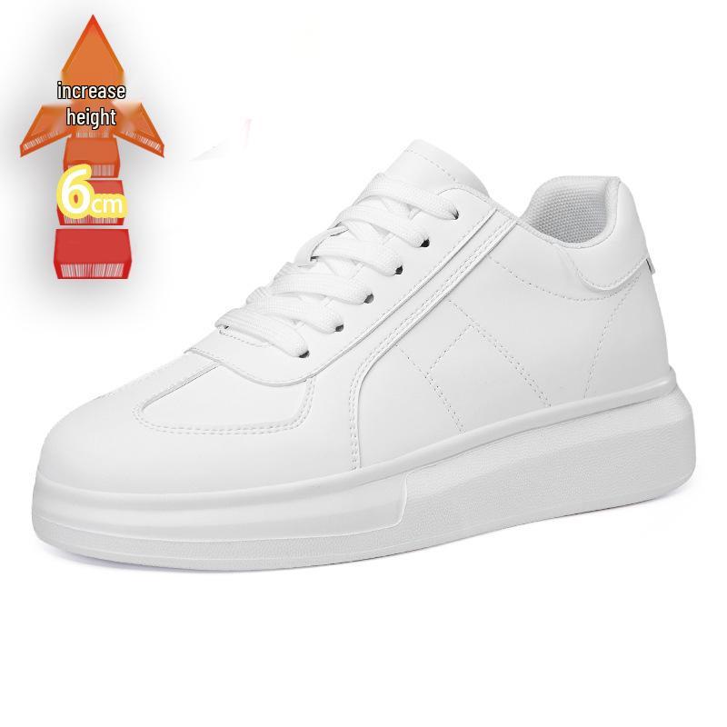 Męskie niewidoczne trampki podwyższające – podeszwa o grubości 8 cm, białe, codzienne buty do jazdy na deskorolce, okrągły nosek
