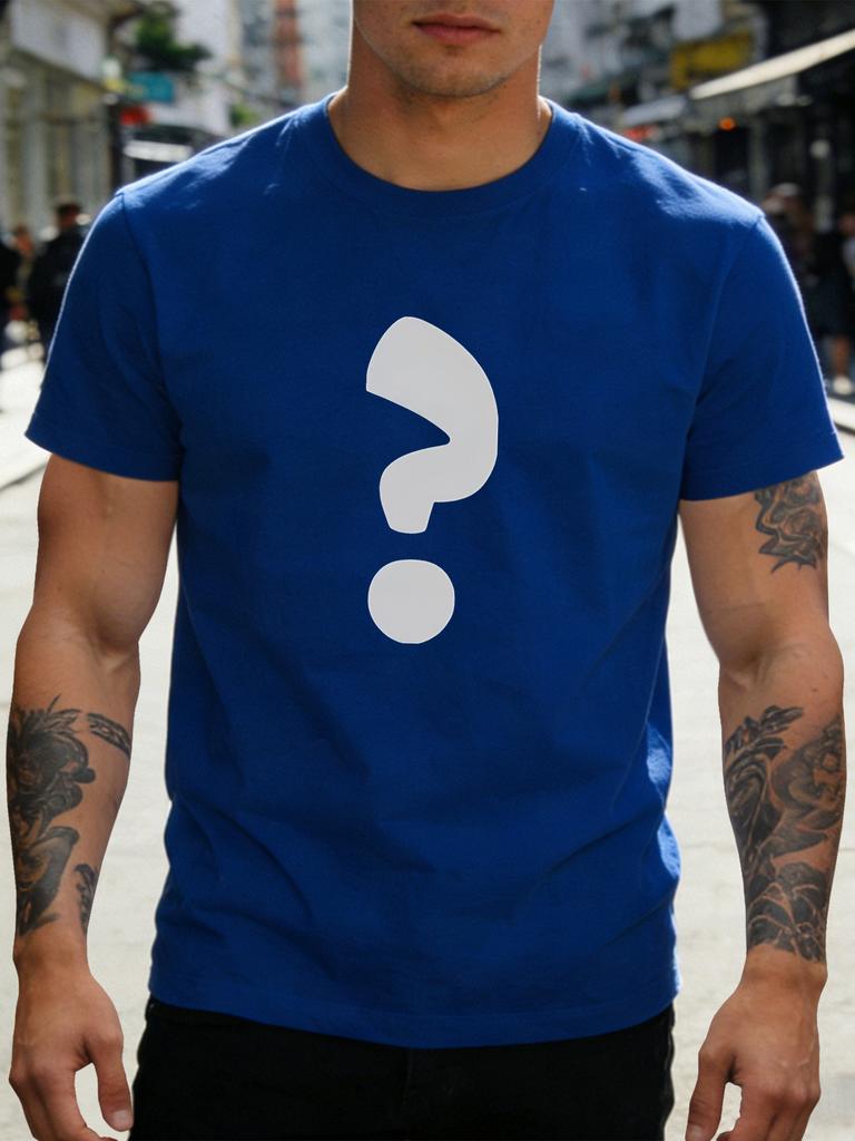 Navy Unisexs Cotton Tee White Big Question Mark Graphic Crew Neck Loose Casual Street Basic Top Summer Daily Male Simple Outdoor