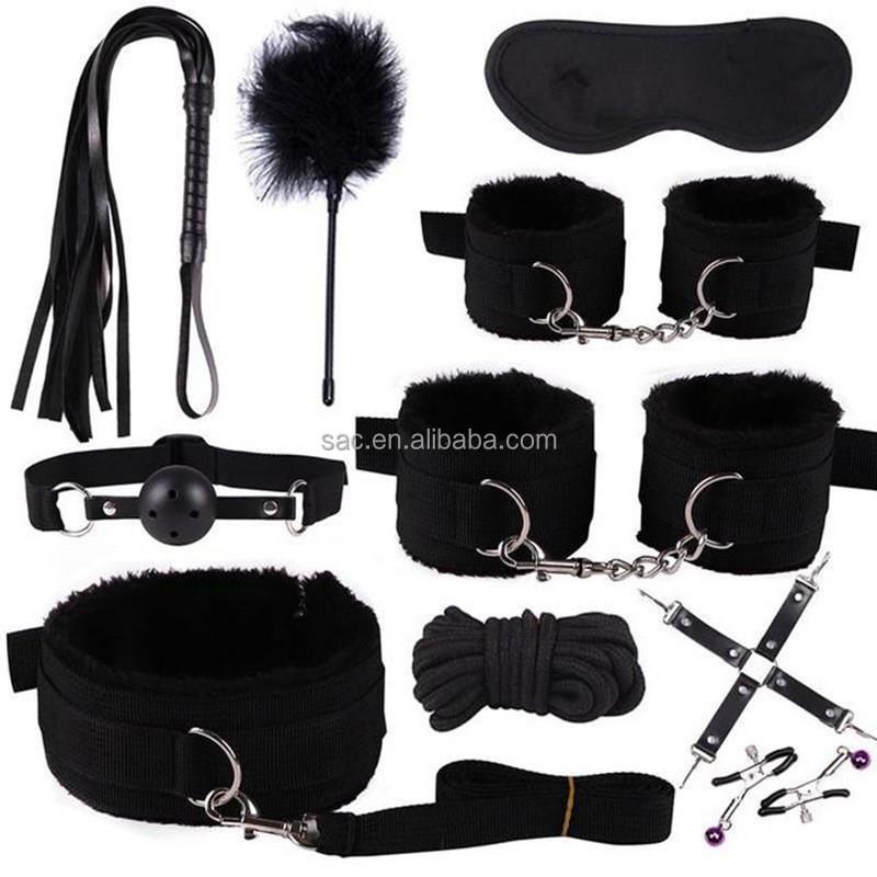 SacKnove Adult Sex Toys Couples 10 PCS Suit Soft Nylon Furry Restraints Whip Play Bdsm Handcuffs Kit Bondage Set for Sm Game