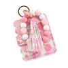 Ladies Wristlet Wallet Floral Print Wallet Beaded Wristlet Keychain with Tassel Coin Wallet Card Holder for Street Daily Outings