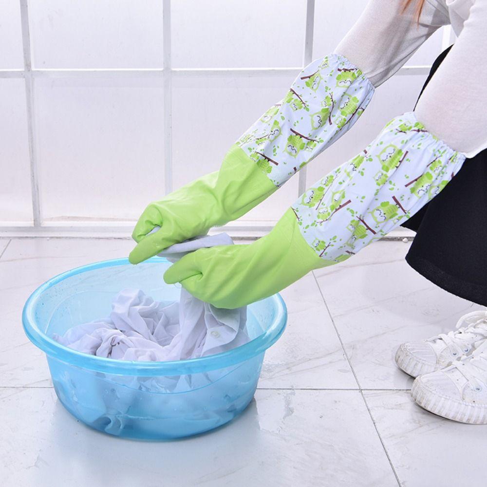 Waterproof Cleaning Rubber Gloves Warm Dishwashing Gloves Durable Plush Gloves for Kitchen Laundry