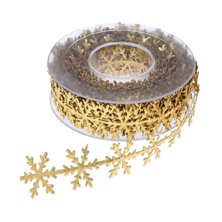 Christmas Glitter Snowflake Shape Lace Ribbons Golden Silver for Wedding Decor