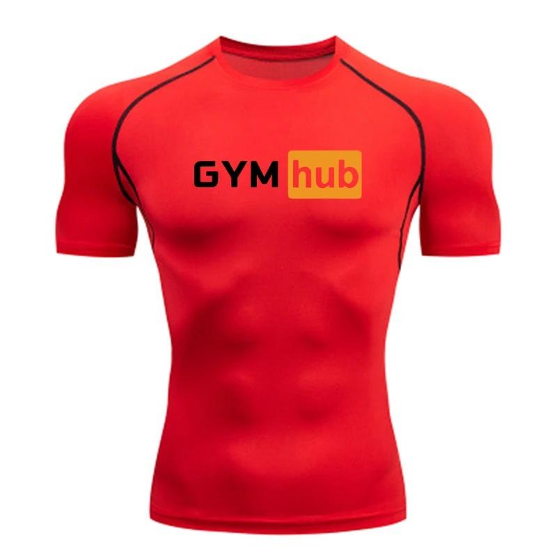 Gym Hub Printed Men's Compression T-Shirt Gym Workout Sport Quick Dry Tight Shirts Outdoor Training Fitness Elasticity Tops Tee