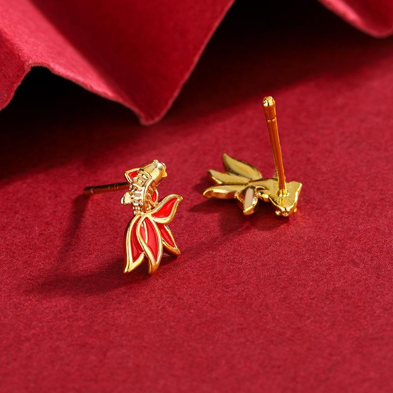 New Creative Fashion Transport Koi Golden Carp 925 Sterling Silver Personality Fish Animal Earrings E002