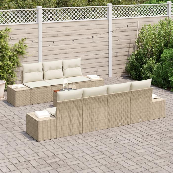 VidaXL Ensemble de canapé de jardin de 8 pièces avec coussins Beige Poly Rattan Acacia 3347918