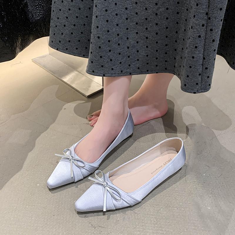 Fashion Women's Single Shoes Spring New Square Head Shallow Mouth Butterfly Knot Soft Sole Anti-slip Wear-resistant Low Heel Shoes