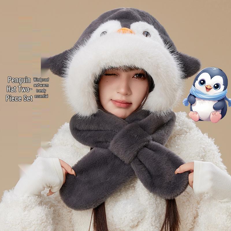 Cozy Penguin Hat & Scarf Set: Warm Fleece, Versatile Winter Wear