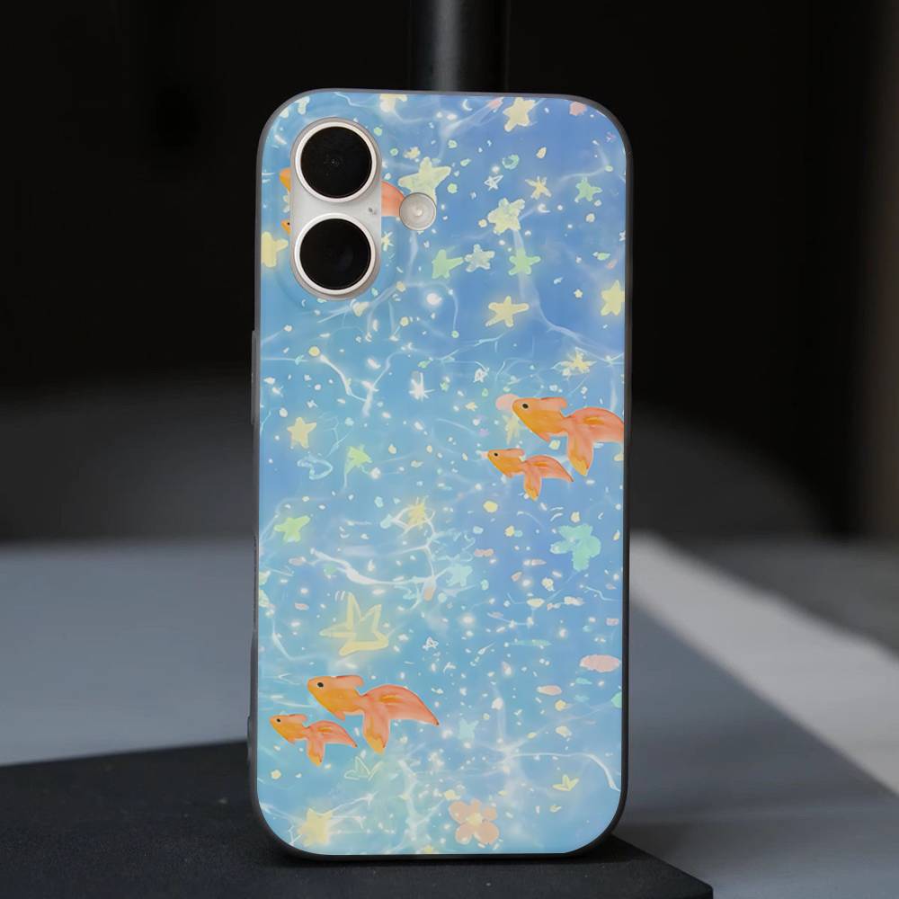 Fun Creative Cute Goldfish For IPhone 16 15 14 13 12 11 17 Pro Max Plus Wave Corrugated Phone Case Anti Drop Cover