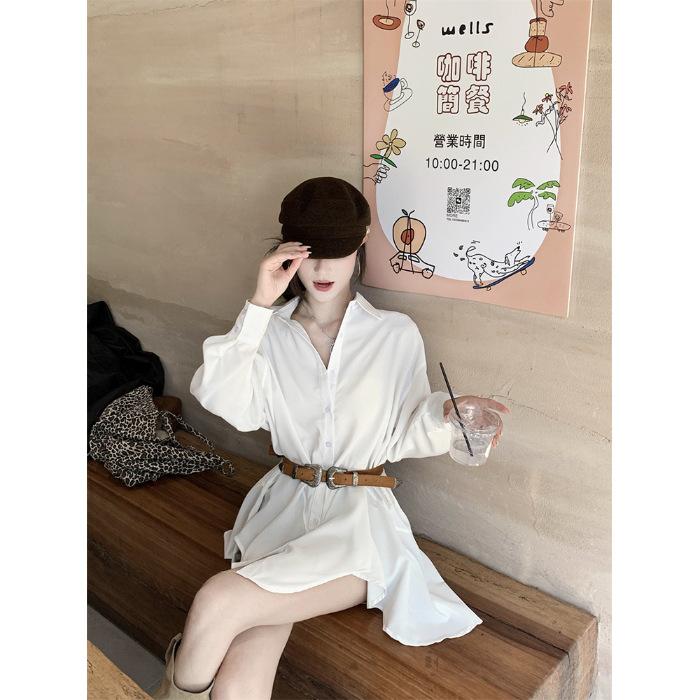 Autumn polo collar loose long-sleeved dress women s new irregular sweet cool shirt skirt short skirt trendy S
