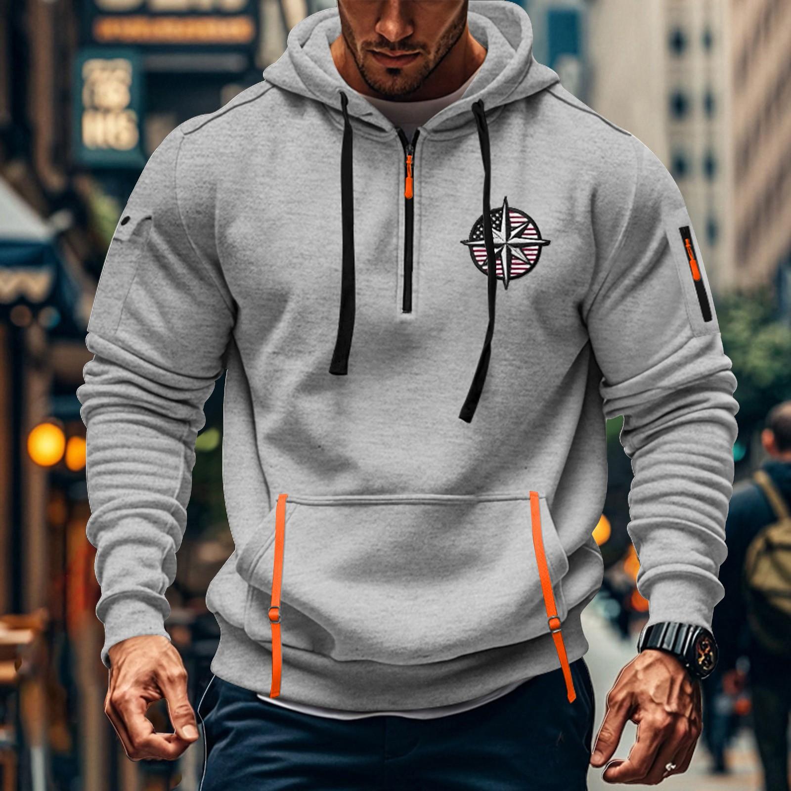 

Мужская толстовка с капюшоном с принтом, кардиган на молнии с карманом на рукаве, мужская спортивная повседневная толстовка большого размера XXL