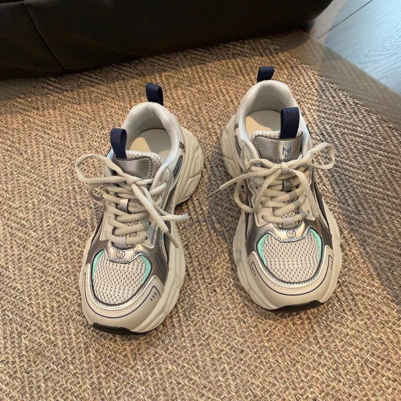European station mesh dad shoes women's shoes show feet small women's shoes 2025 spring new thick-soled height-increasing versatile sports shoes