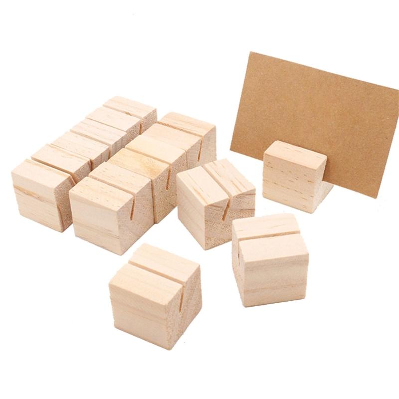 20Pcs Wood Table Number Holders Stand Wood Name Card Holders Wood Name Cards Food Label Memos Photo Holders for Wedding