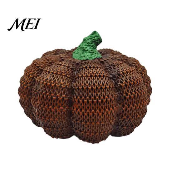 Unique Seasonal Room Ornament Handmade Resin Pumpkin Figurine Halloween Decor, Simulated Knit Tabletop Statue, Ornaments Mini Fall Holiday for