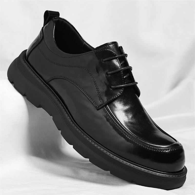 

Business Big Head Lace Derby Shoes Men Spring Autumn New Designer Cow Leather Shoes Male British Fashion Casual Dress Shoe Man 38