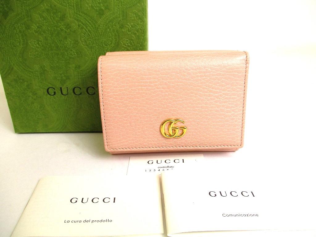 Authentic GUCCI Double G Marmont Light Pink Leather Trifold Wallet #9926  Refurbished