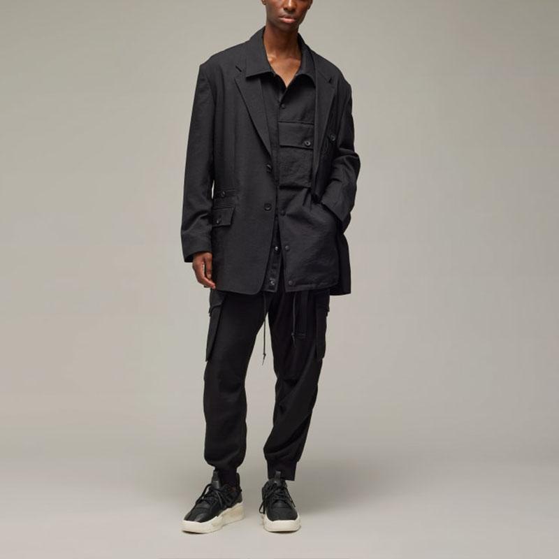 Y-3 SS24 Solid Color Single-Breasted Mesh Lined Draped Long Sleeve Suit Men Suit Black IN8702
