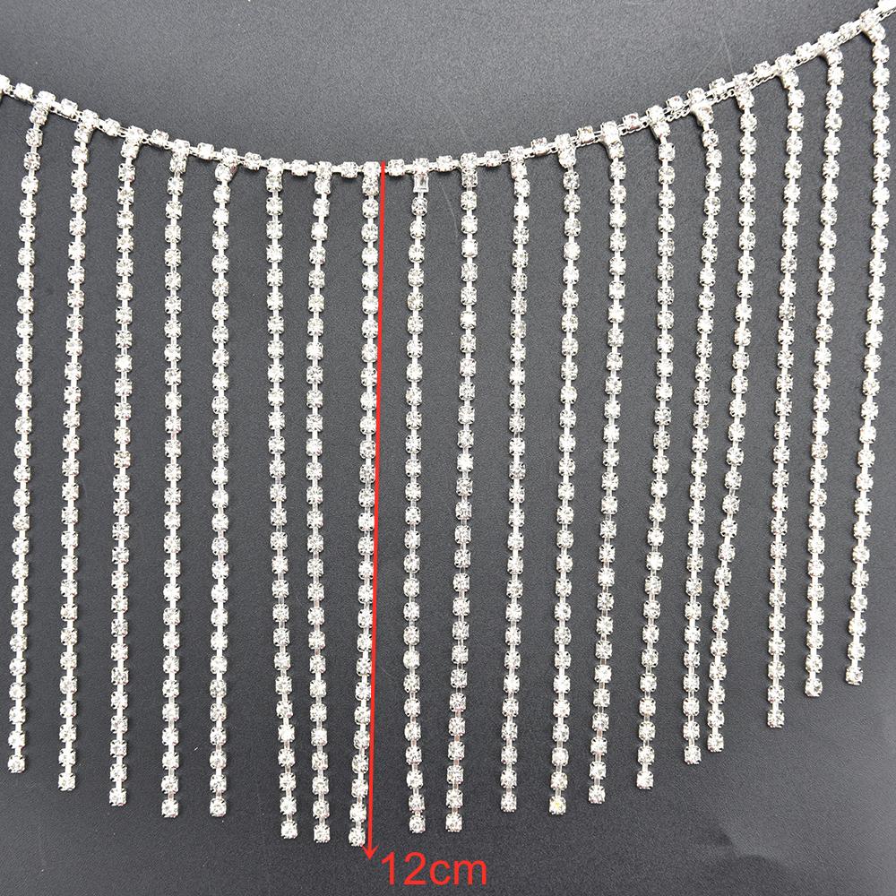 Beautiful Long Tassels Crystal Silver Diamond Chain Wedding Dress Necklace Garment Diy Decoration Sewing Costume Applique Trims
