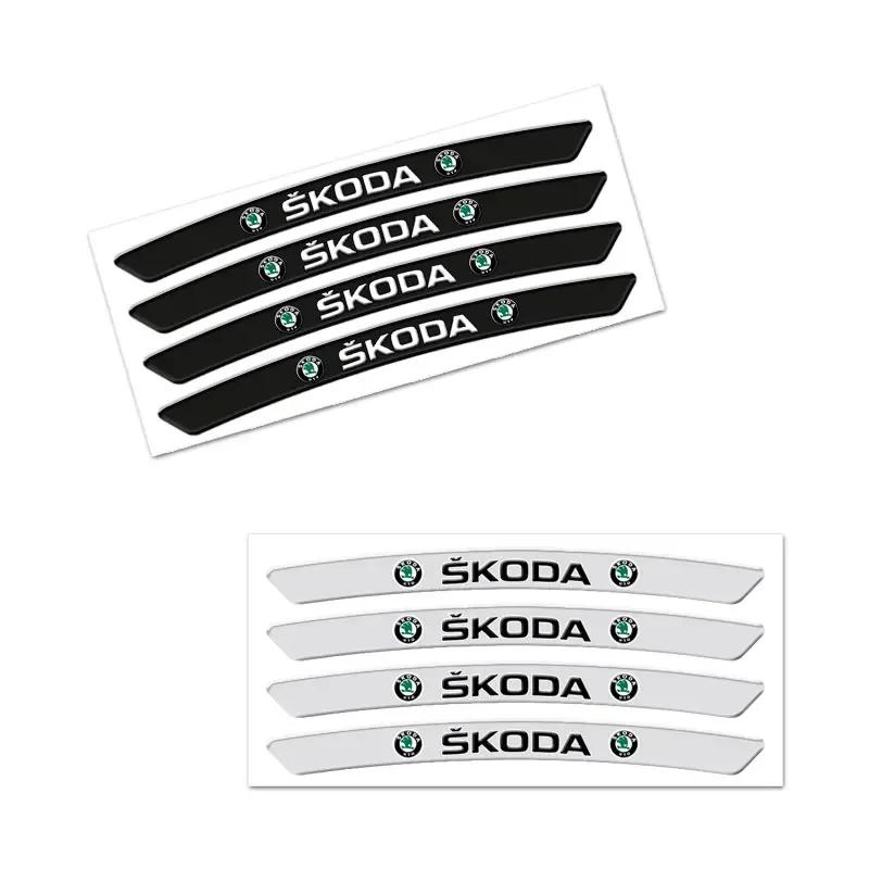 4Pcs Car Logo Rims Stickers Wheel Eyebrow Decor Decal For Skoda Octavia Fabia Superb Roomster Kodiaq Led Luggage Car Accessories agu233