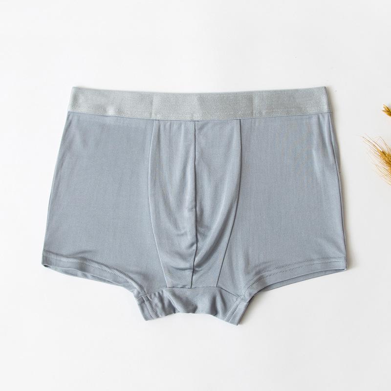 Men's Plain Silk Seamless Sport Boxer Briefs - Breathable Mulberry Silk, Elastic Fit, Thin Summer Style