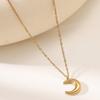 18K Gold Crescent Moon Necklace: Elegant 304 Stainless Steel, Non-fading Collarbone Chain for Women