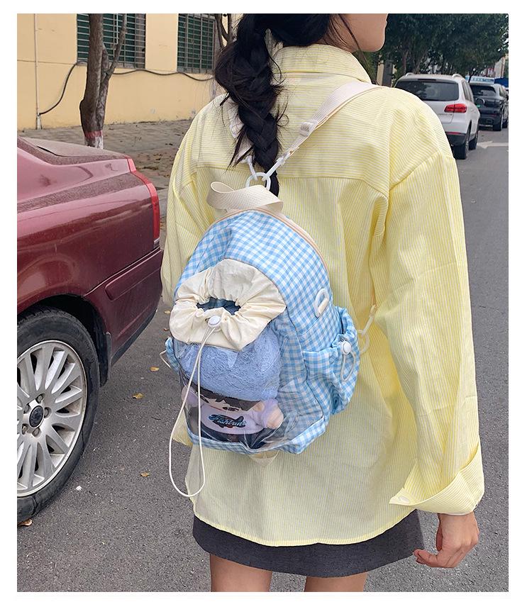 Japanese & Korean Jelly Versatile Plaid Double Shoulder Bag - Large Capacity for Students & Outdoor Use