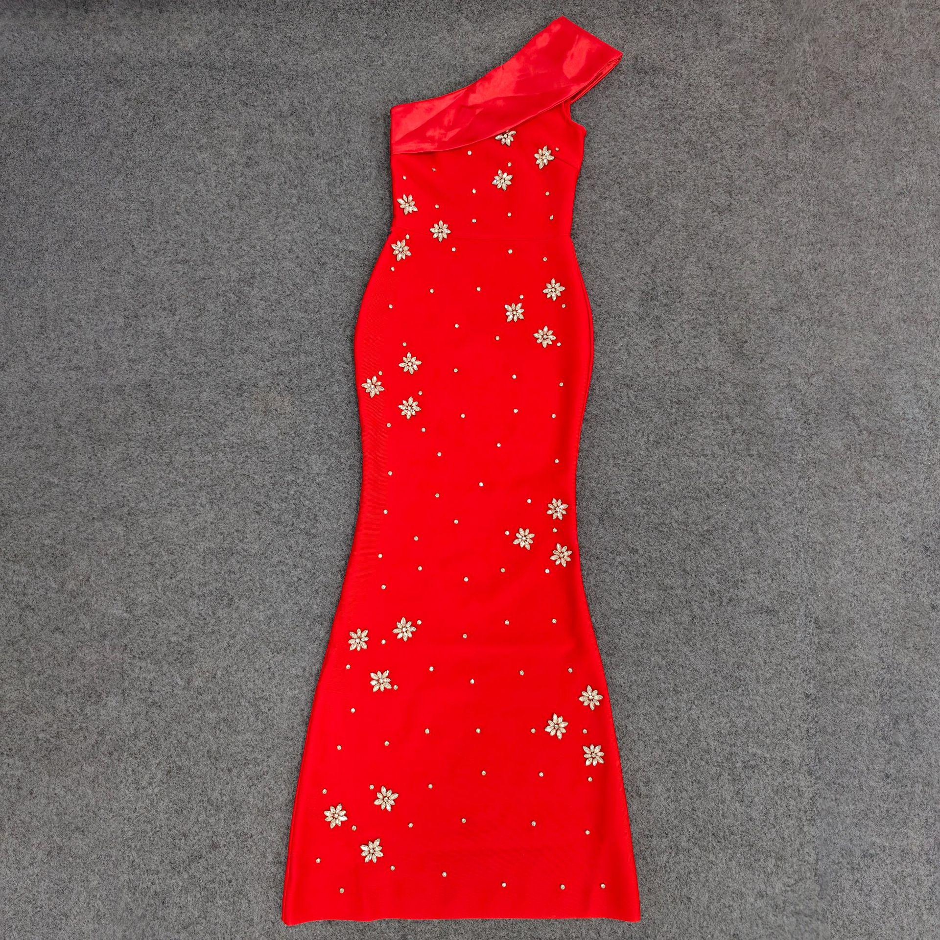 

Елегантна вечірня сукня-бандаж з камінням на одне плече Extra Large червоний