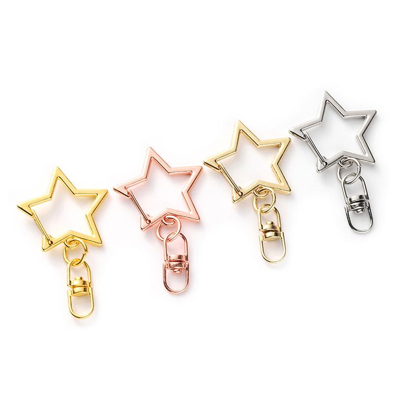 10pcs Star Pentagram Hollow Key Chain Key Ring DIY Accessories Lobster Clasp