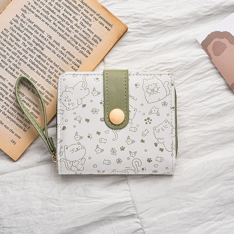 

Милый кошелек для монет из ПУ кожи с кошкой, женский модный короткий складной кошелек на молнии, держатель для ID-карт, дорожные легкие сумки для наличных и монет зелёный