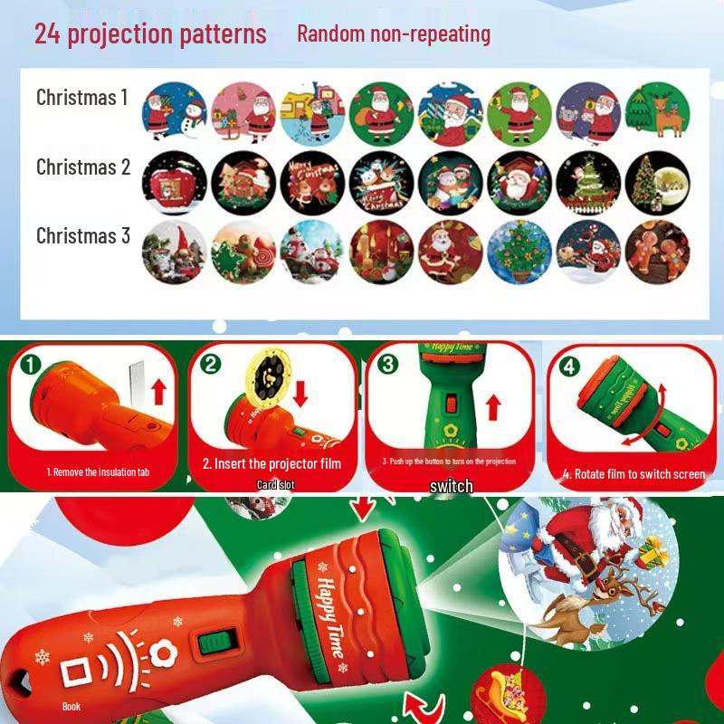 Children’s Early Education Christmas Flashlight Toy - Cute Cartoon Projection Gift