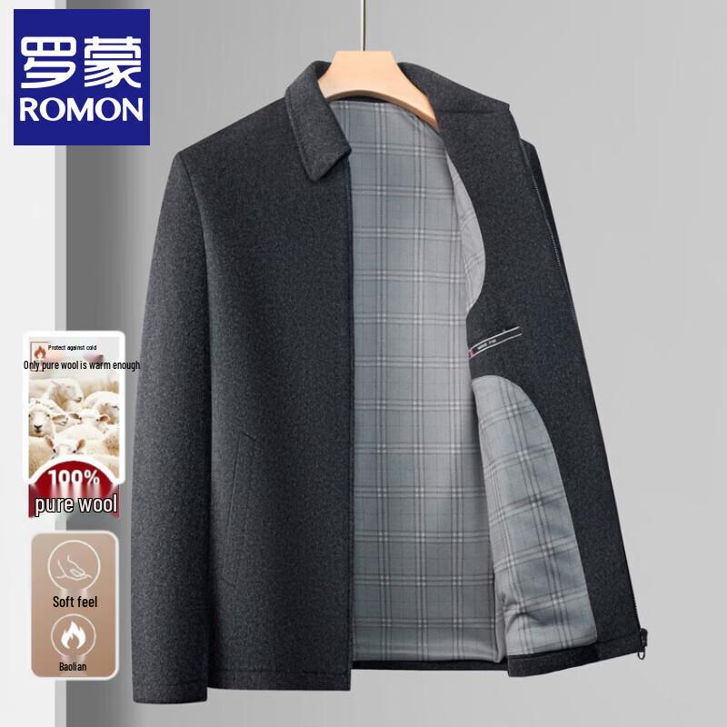 ROMON Men's 100% Merino Wool Business Casual Lapel Jacket