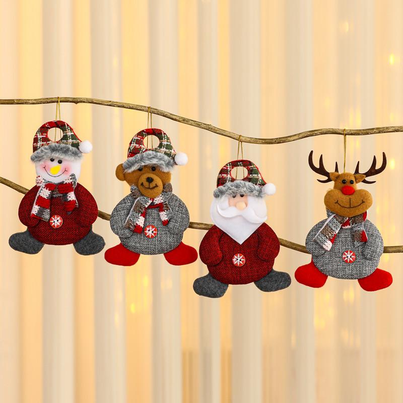 Christmas Themed Decorations Ornaments Fabric Santa Claus Reindeer Figurines Little Bear Snowman Hanging Decorations Pendant