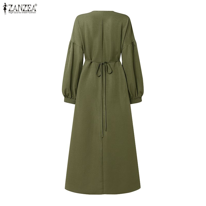 ZANZEA Rochie lejeră cu mânecă lungă, lejeră, cu gât rotund