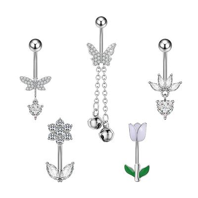 Modny Ornament do Piercingu Pępka w Kształcie Serca i Kwiatu, Łezka, Pierścionek do Pępka, Wisiorek, Piercing Pępka, Biżuteria Ciała dla Kobiet