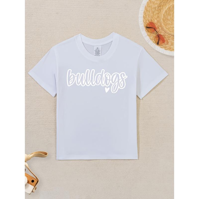 

European sizes Kids Cute Bulldogs Script Game Mascot T-Shirt - Matching Team Color Graphic Tee with Bulldog Design, Soft Stretchy Fabric 164cm білий
