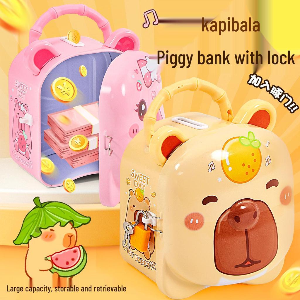 Capybara Coin Bank with Lock - Cute Tinplate Savings Gift for Kids and Students