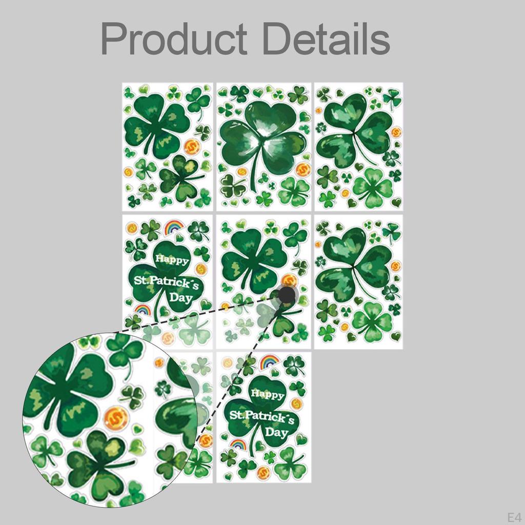 8 Pieces 's Day Window Clings Decals Supplies PVC Removable Ornaments Green for Home Door Bathroom