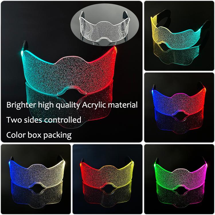 New Acrylic Luminous Glowing Cyberpunk Glasses LED Light Up Halloween Party Glasses Bar Club Props Neon Glasses Supplies