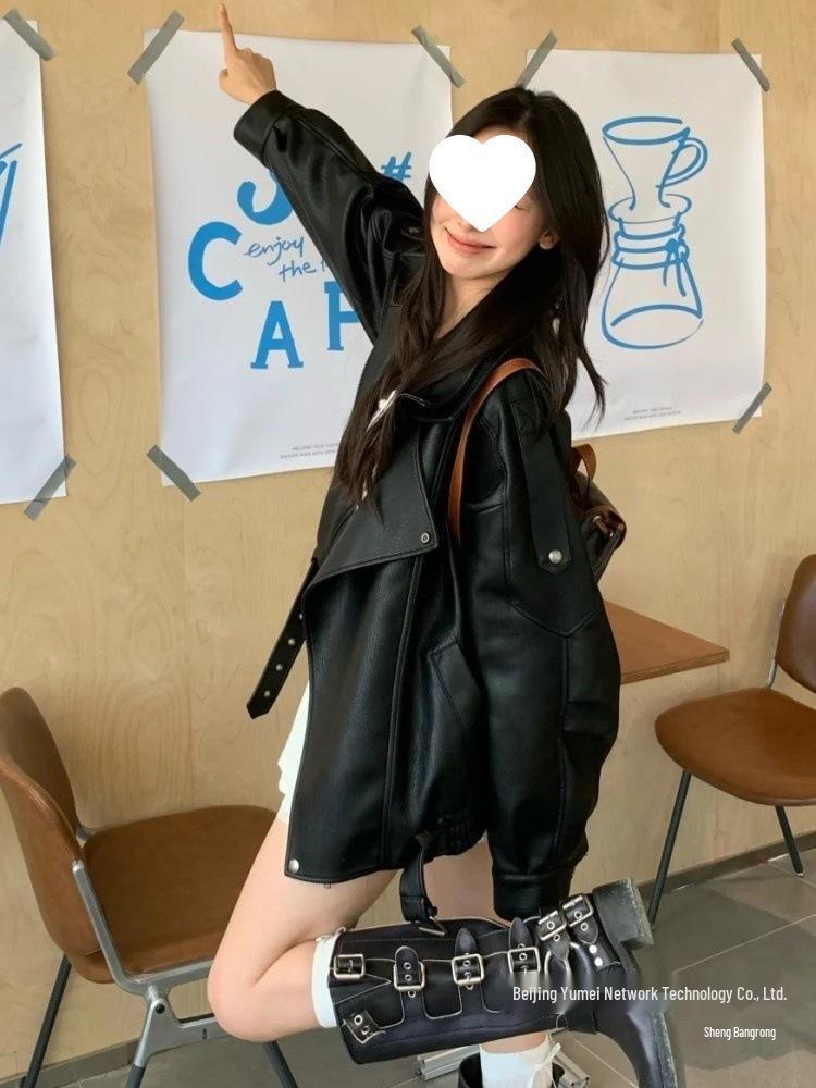 Women's Petite Cool & Sassy Leather Jacket - Trendy Spring 2025