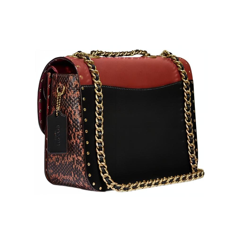 Coach Madison Camellia Metal Buckle Studded Decorated Small Square Bag Women Shoulder Bag Black Multicolor C3758-B4NQ4