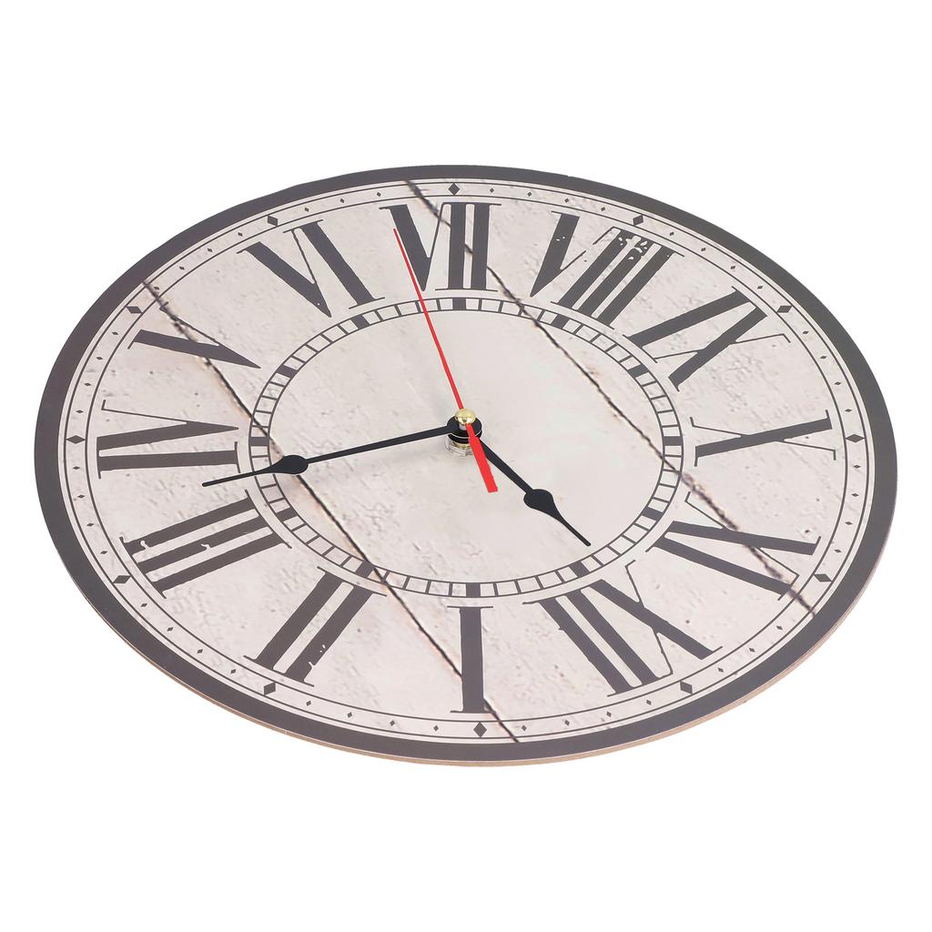 Wall Clock Silent Retro Vintage Style Wooden Round Clock with Roman Numerals Scale for Home Kitchen Office School