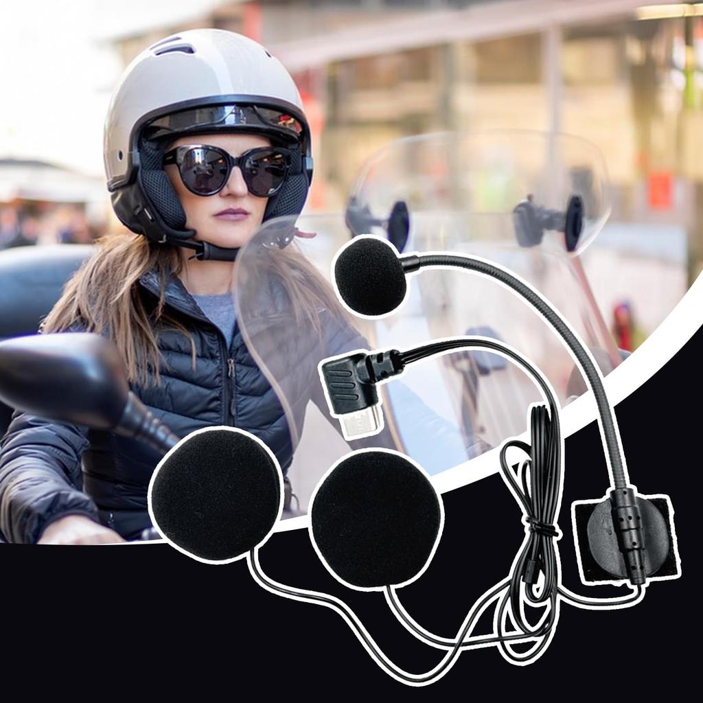 Motorcycle Helmet Speaker | Motorcycle Headphones | Waterproof Type-C Connection, Noise Reducing Microphone for Streaming Studio Video